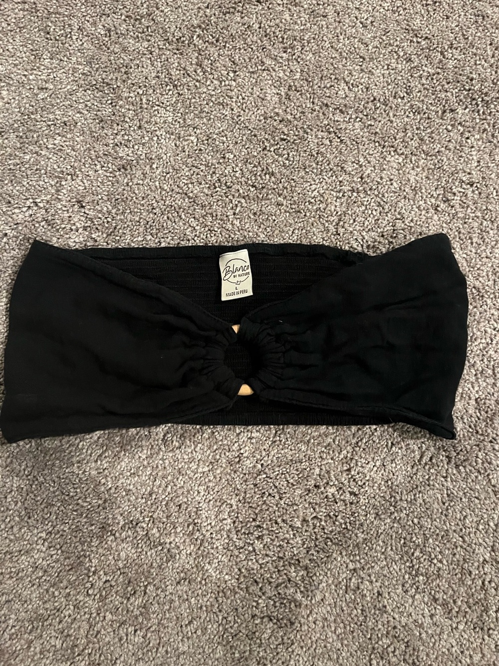 TWO Bandeaus: Black Tube Top with Center Ring and White Woven Pattern Pieces